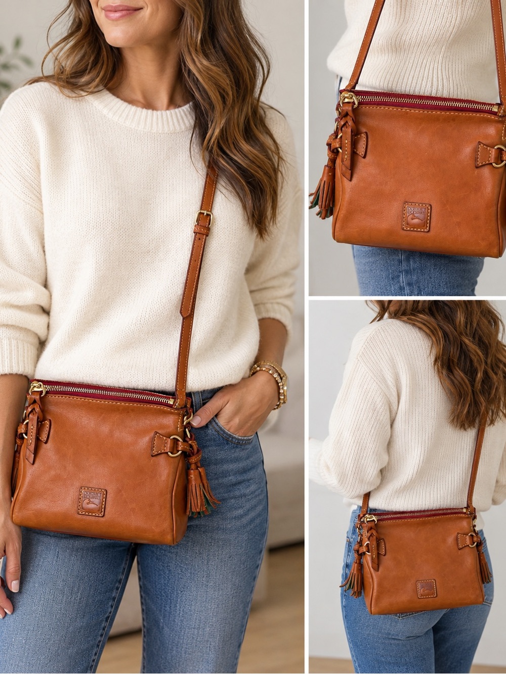 Dooney & Bourke Florentine Leather Crossbody Bag Brown Tassel